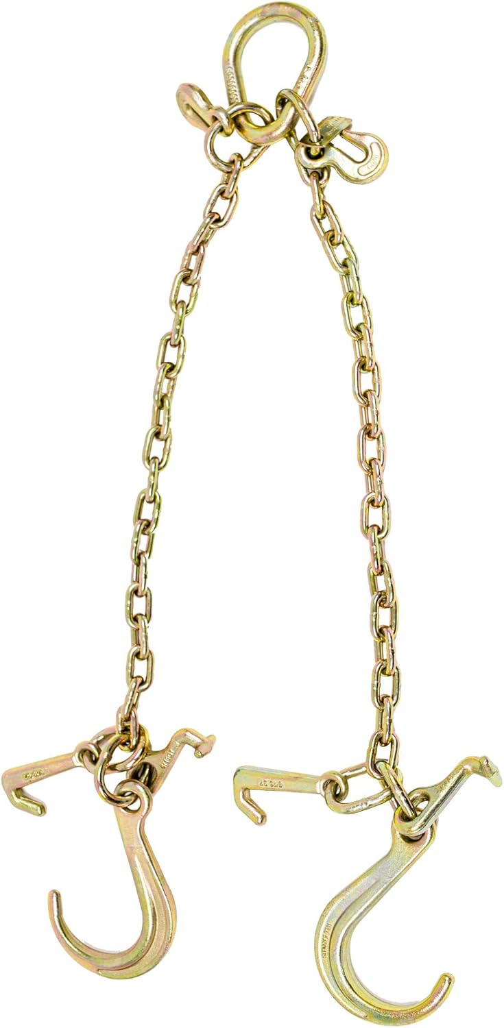 5/16'' x 3' G70 V-Chain Bridle with 8" Medium J Hooks, Grab Hooks 3' Legs O67512