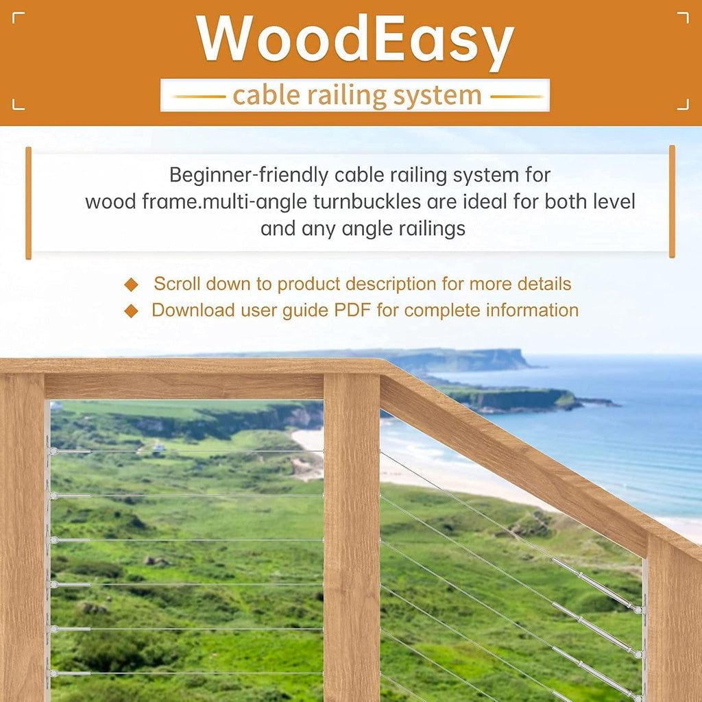 50Pack Cable Railing Kit Adjustable Angled Protector Sleeve for 1/8 Wire Rope Wood Posts 10 30 40 Degree Beveled Grommet T316 Stainless Steel Q188