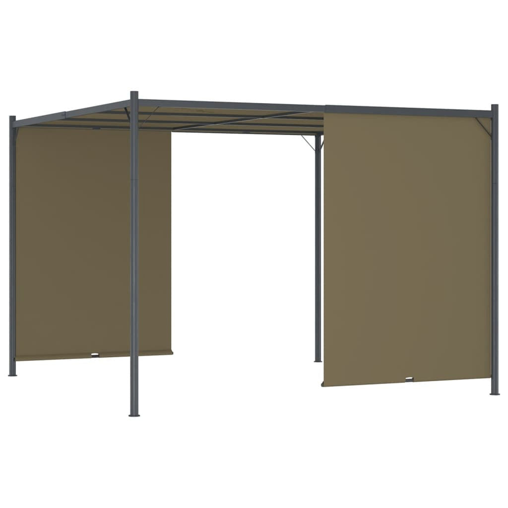 Taupe Steel Frame Garden Pergola with Retractable Roof Canopy Sun Shade Shelter N31190