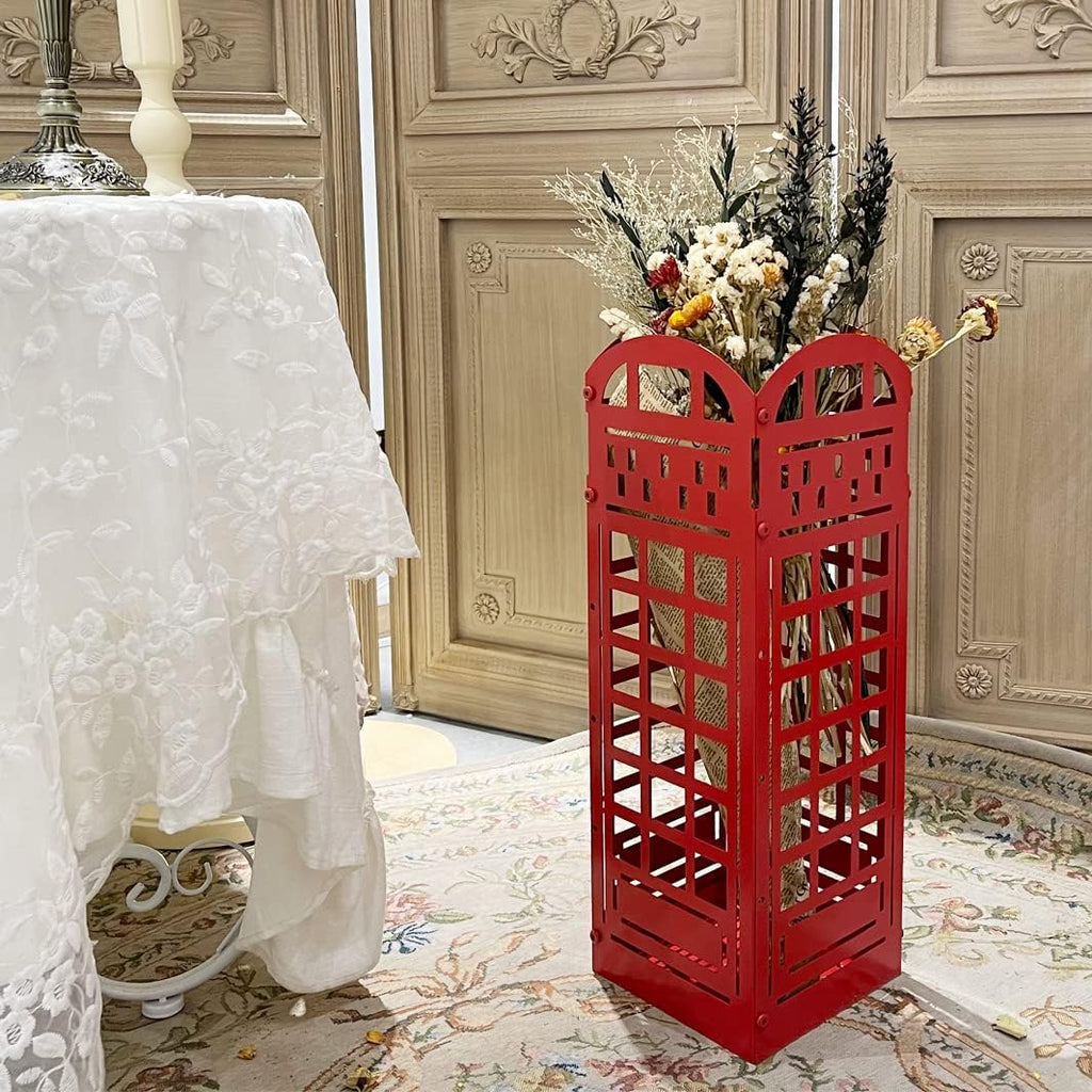 Red Metal Umbrella Stand Rack with Cane Holder P830448