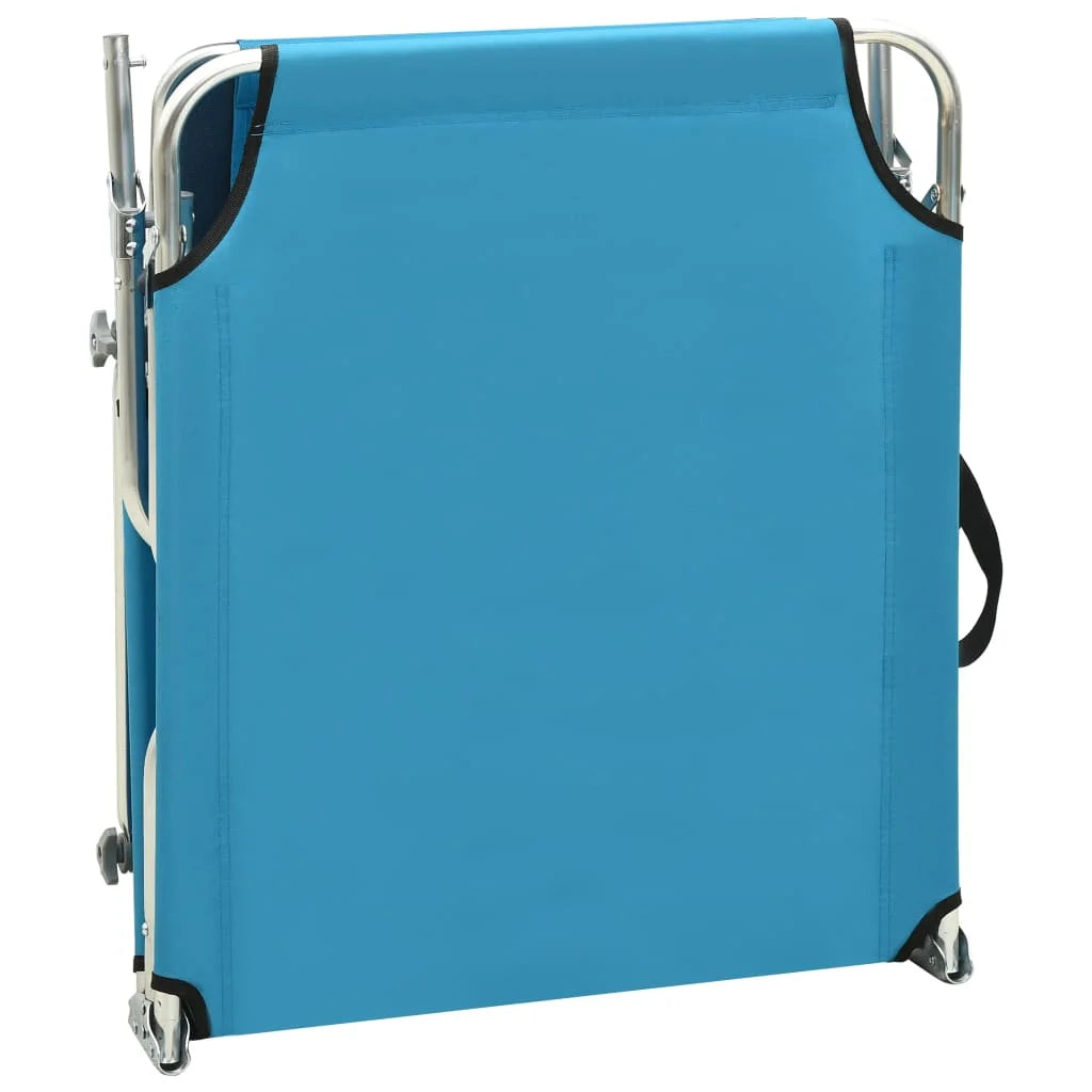Folding Sun Lounger with Canopy Steel Turquoise and Blue V10586