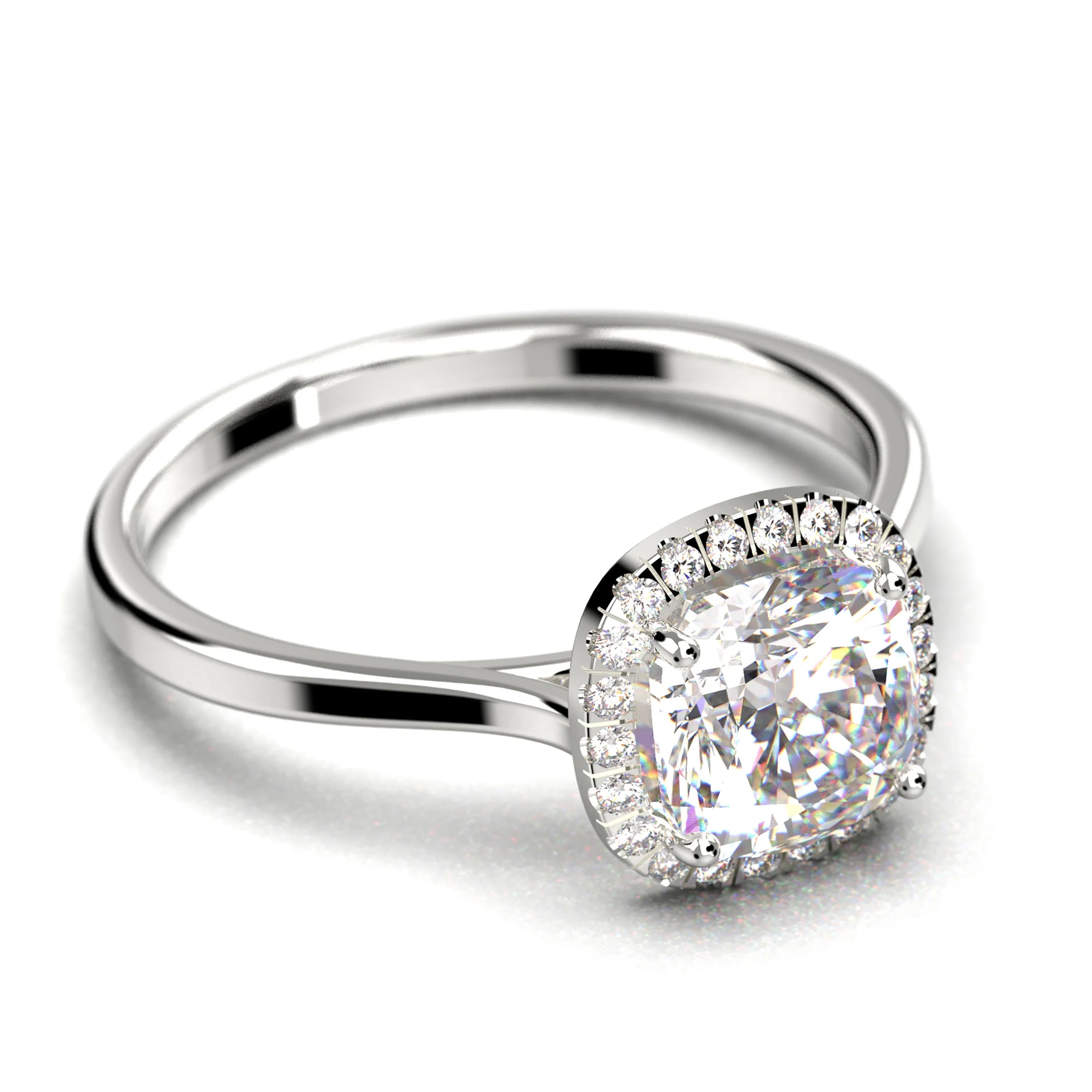 1.55 Carat Cushion Cut Diamond Moissanite Engagement Ring in 10k Solid White Gold F60719