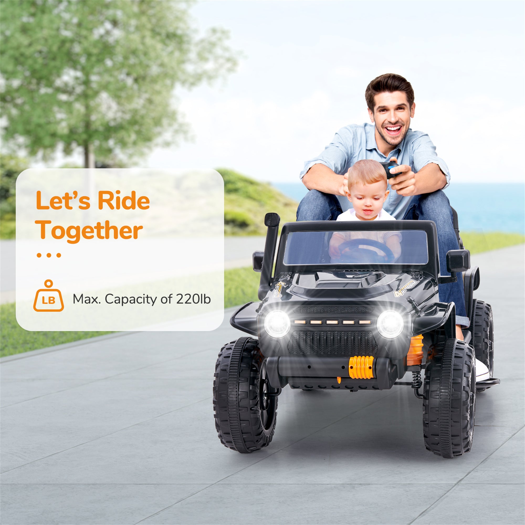 Powered 2-seater Ride On Truck 12V with Remote Control Black Spring Suspension O520