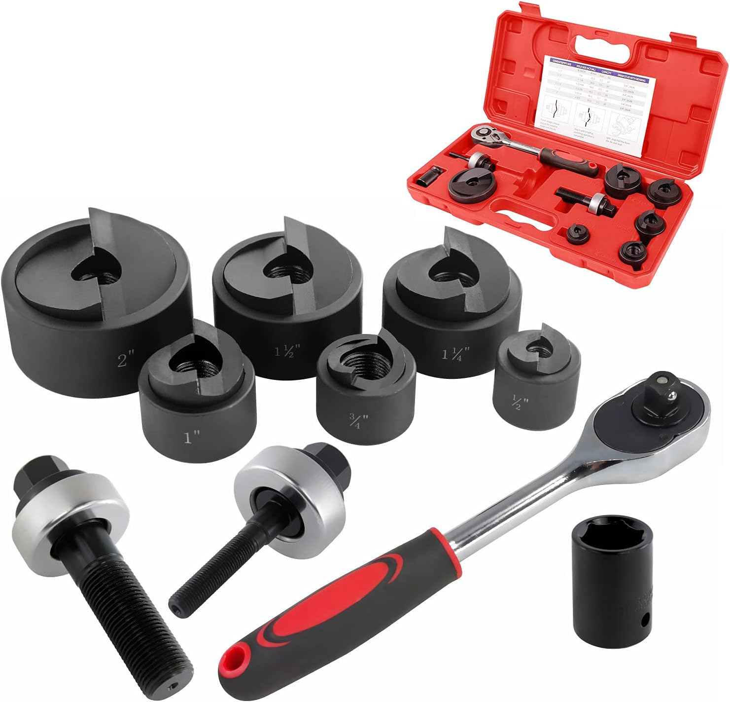 Ratchet Knockout Hole Punch Driver Kit 1/2 to 2 inch Hole Cutter Set E866117