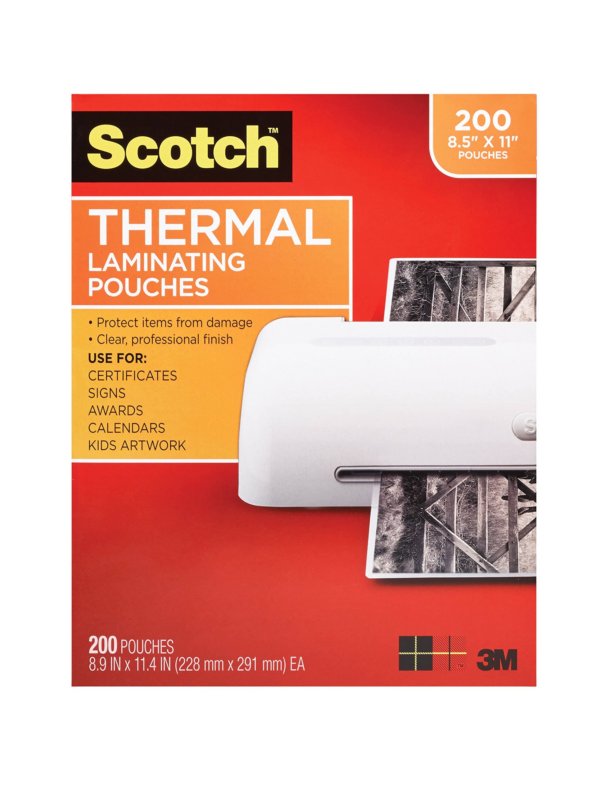 Thermal Laminating Pouches, 8.9 x 11.4-Inches, 3 Mil Thick, 200-Pack, Clear O20339