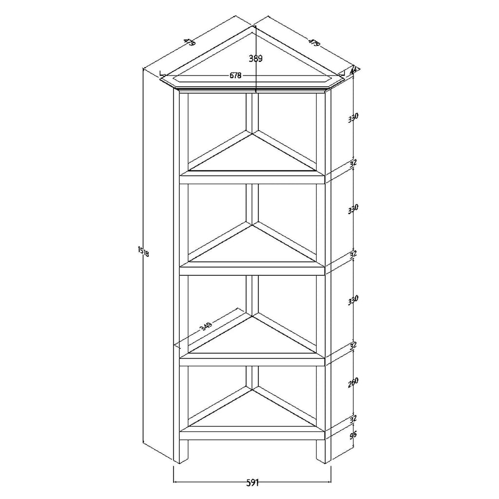4-Tier Corner Wooden Bookcase Washed Grey X919