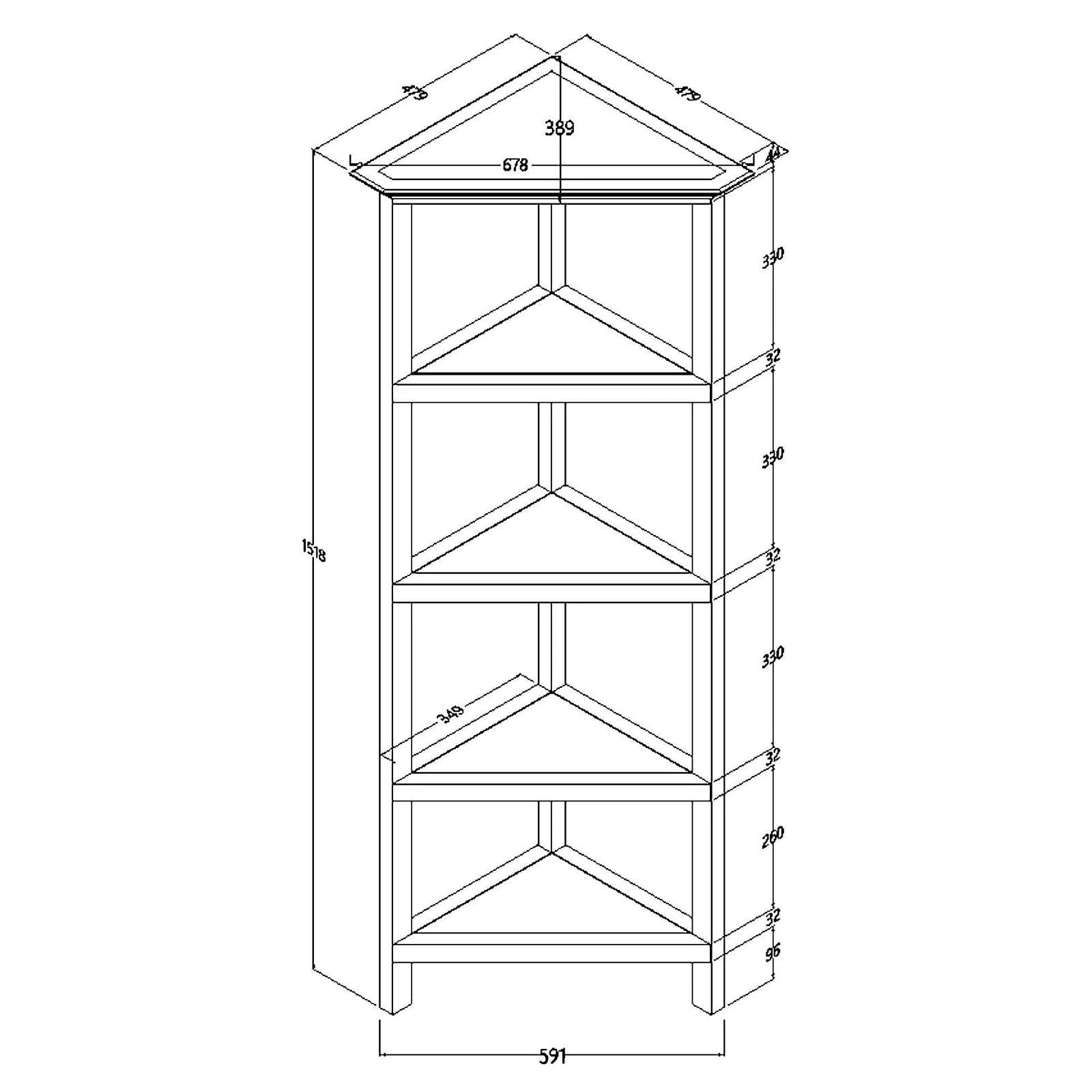 4-Tier Corner Wooden Bookcase Washed Grey X919