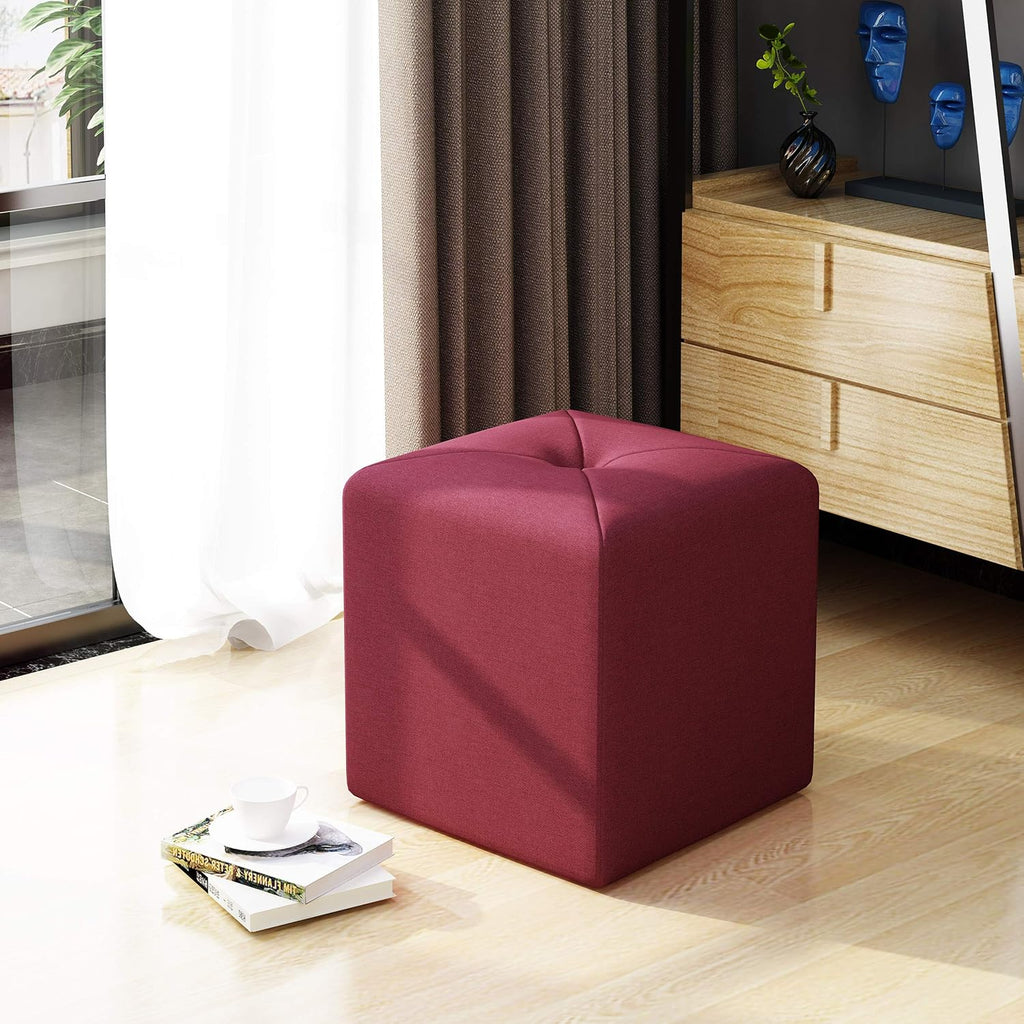 Deep Red Fabric Square Ottoman G875040