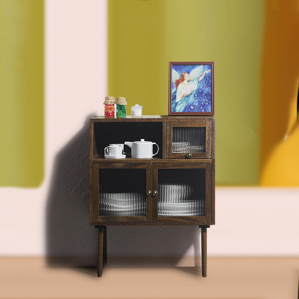 Walnut Cabinets Multipurpose Cupboard for 1/6 1/12 Scale Dollhouse T7822