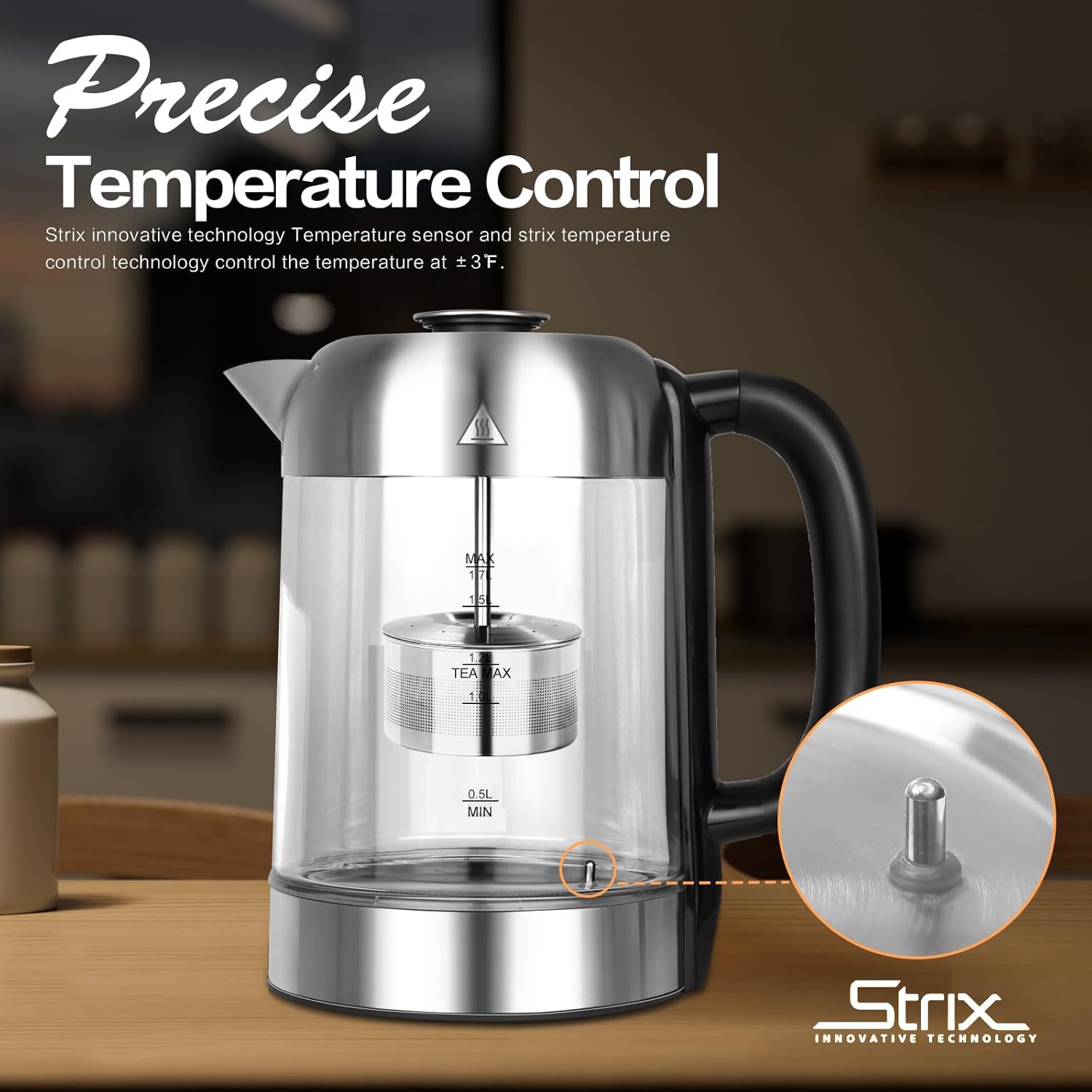 1.7L Borosilicate Glass Electric Kettle with Temperature Control X277