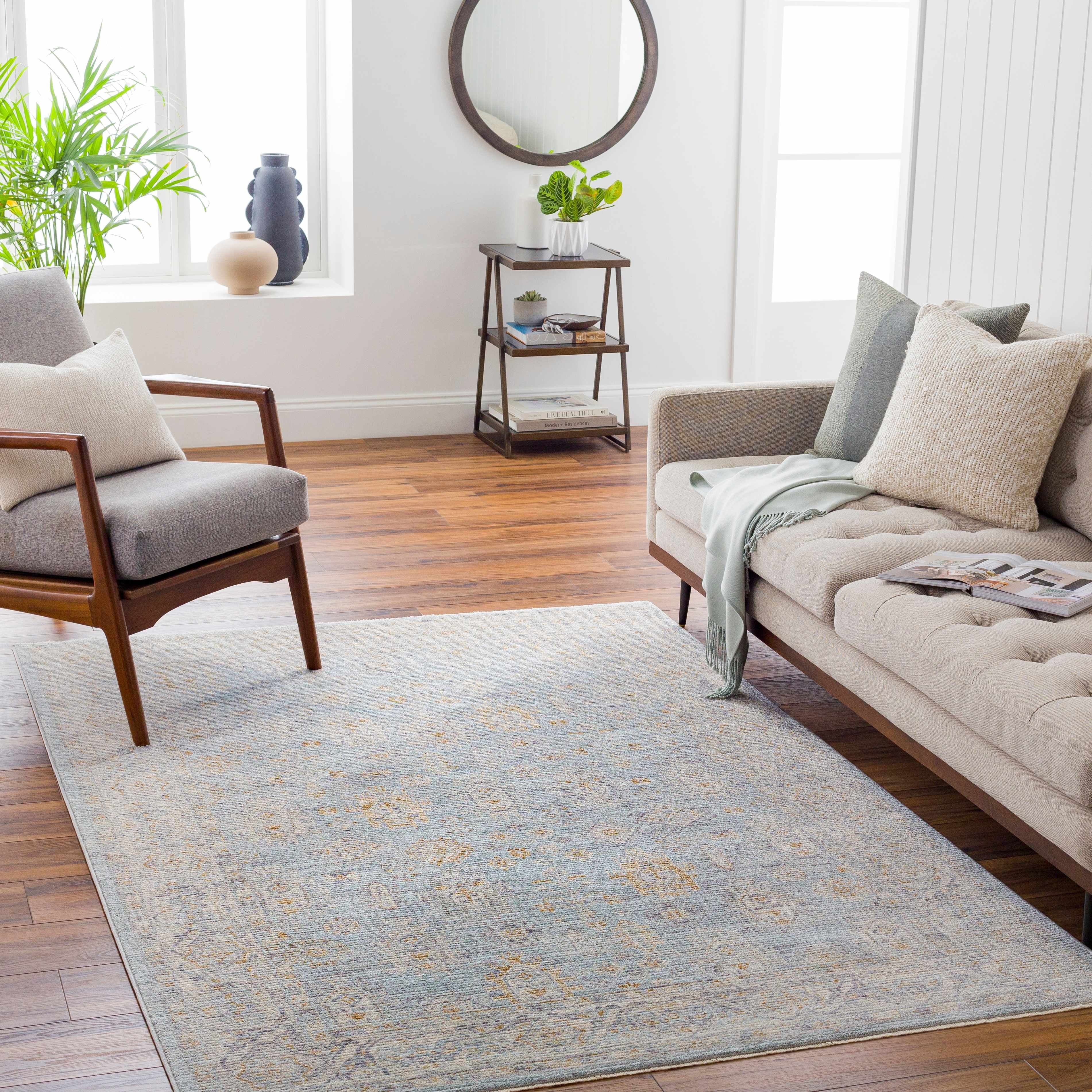 Gray Green Hallway Runner Rug N3705