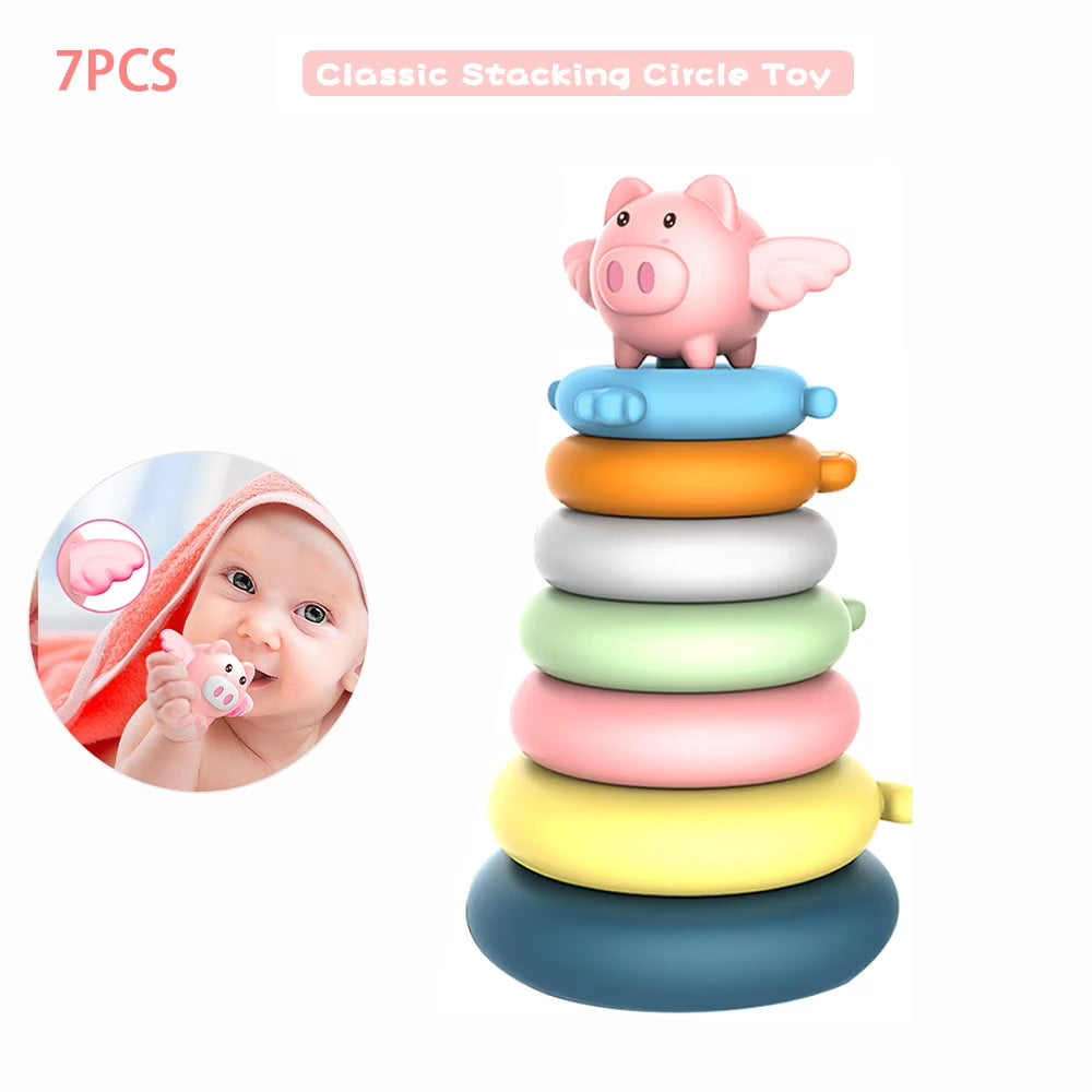 7 Rings Baby Stacking & Nesting Toys Sensory Educational Montessori Baby Blocks Teething Learning Stacker T97029