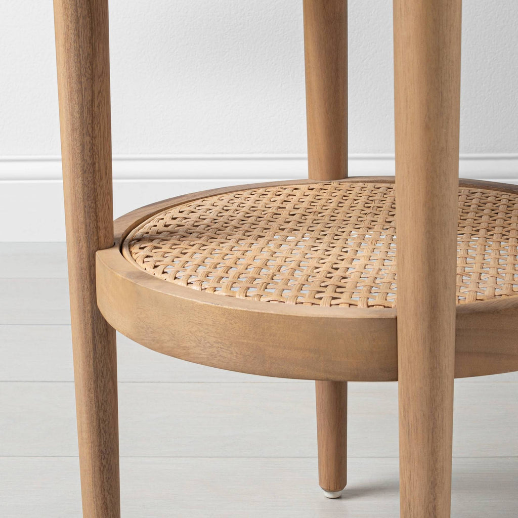 Wood & Cane Round Accent Table D10434