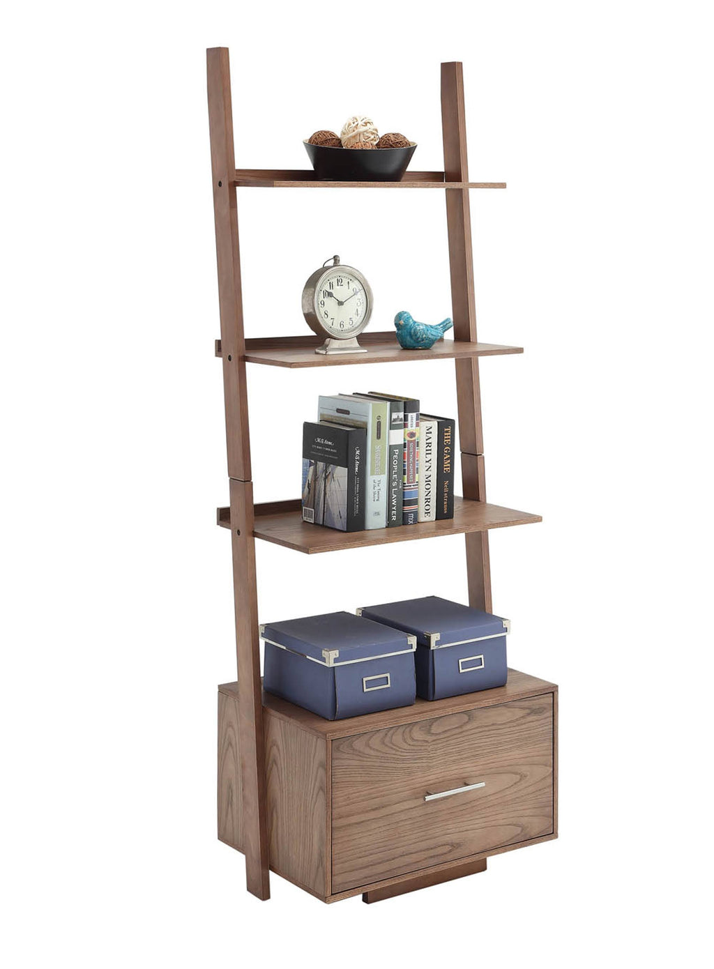 Ladder Bookcase with File Drawer, Driftwood C397