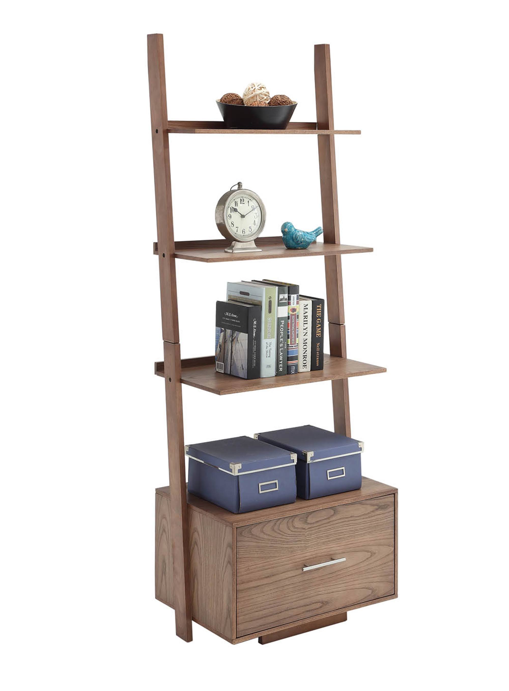 Ladder Bookcase with File Drawer, Driftwood C397