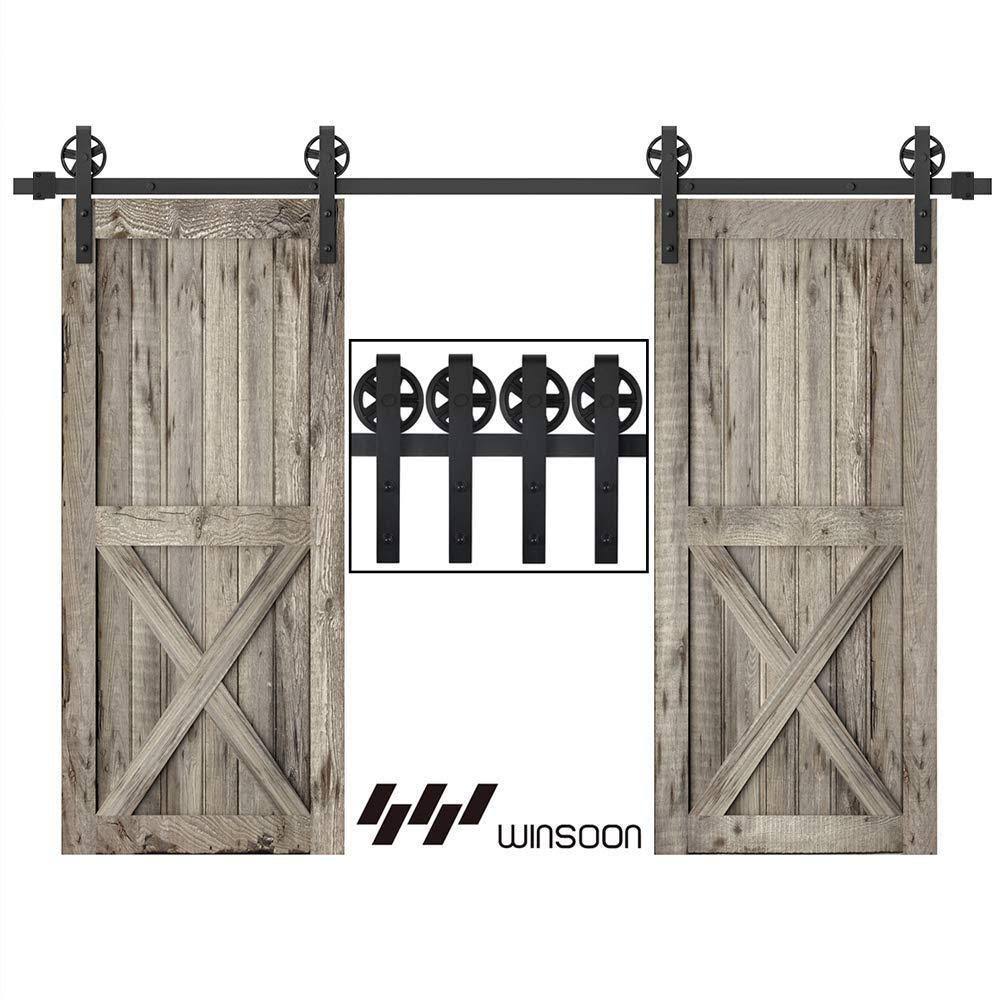 13 ft. Frosted Black Sliding Barn Door Track and Hardware Kit with Non-Routed Floor Guide J84960