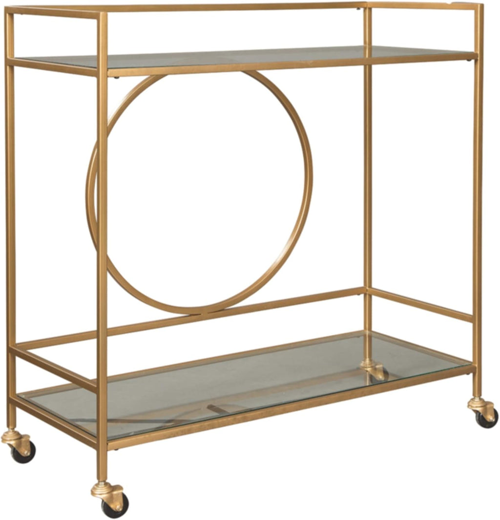 Gold Finish Metal Rolling Bar Cart with Caster Wheels L684213