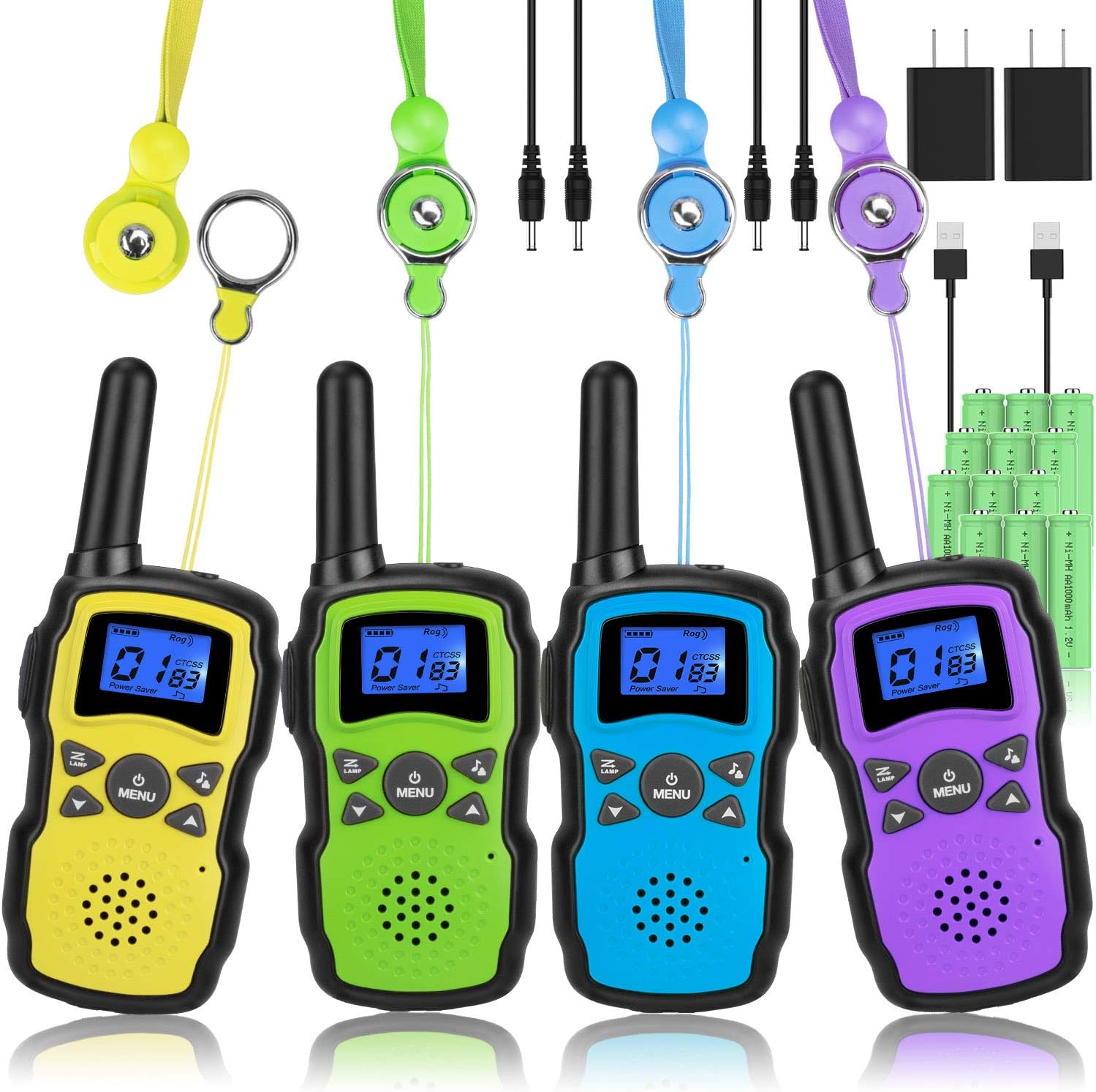 Rechargeable 4 Pack 2 Way Radio Walkie Talkies with 2 USB Chargers 12000mAh Battery I11306