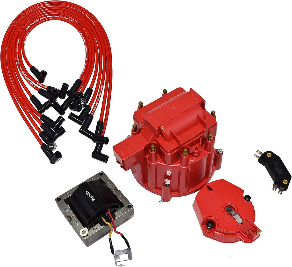 8-Cylinder Male Cap 65k Volt HEI Distributor Tune Up Kit 8.0mm Spark Plug Wires Red Pack of 2 Y21531