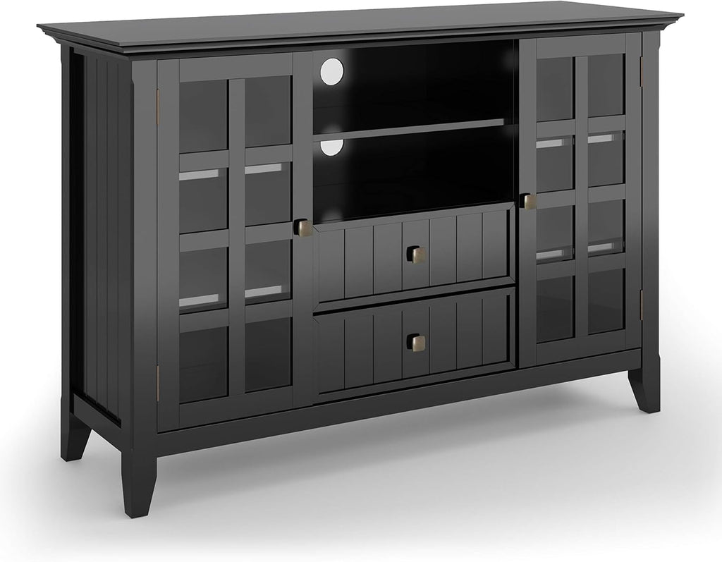Black Solid Wood TV Media Stand with Storage Shelves and Cabinets V714207