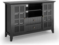 Black Solid Wood TV Media Stand with Storage Shelves and Cabinets V714207