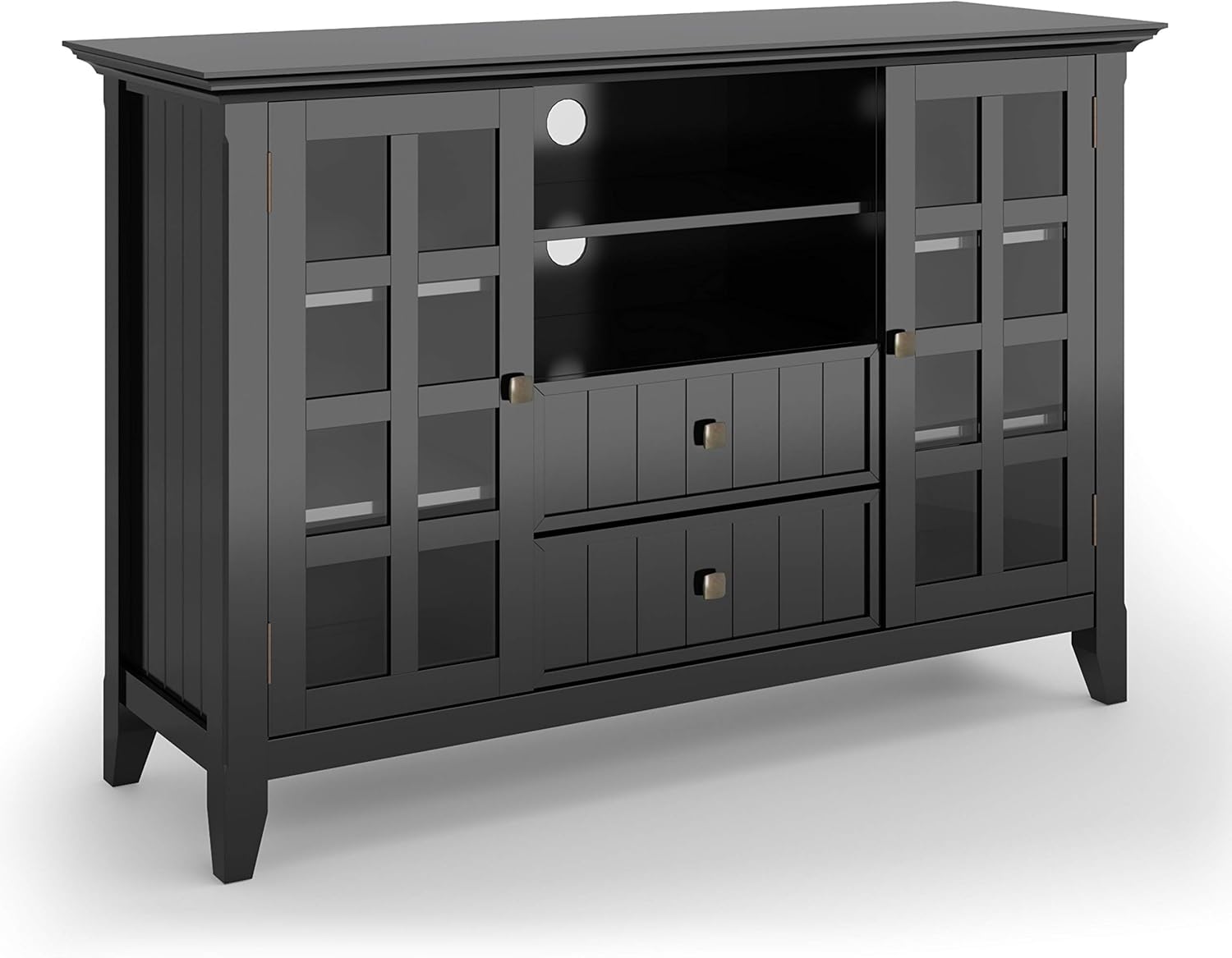 Black Solid Wood TV Media Stand with Storage Shelves and Cabinets V714207