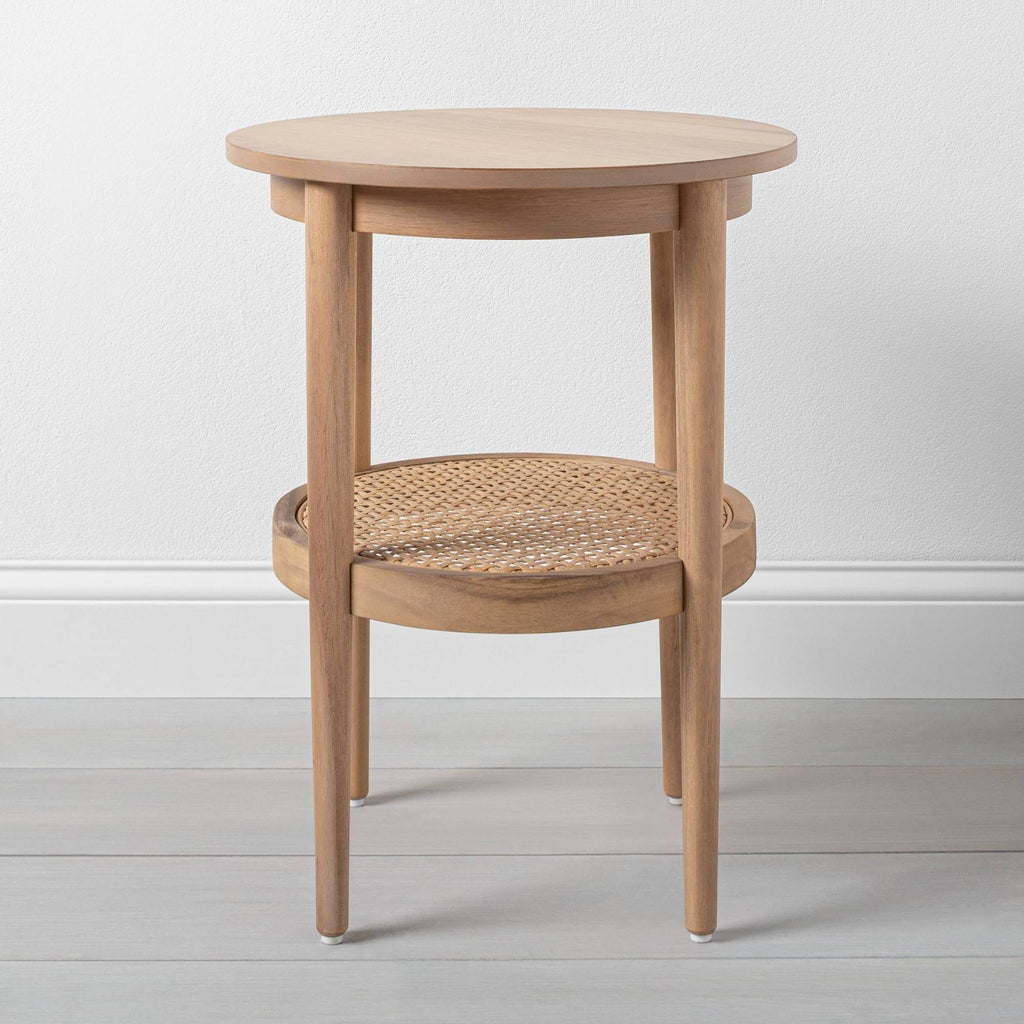Wood & Cane Round Accent Table D10434