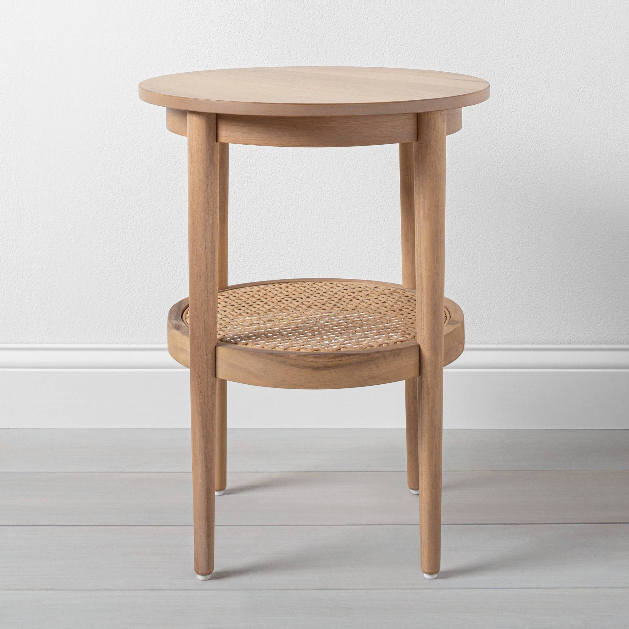 Wood & Cane Round Accent Table D10434