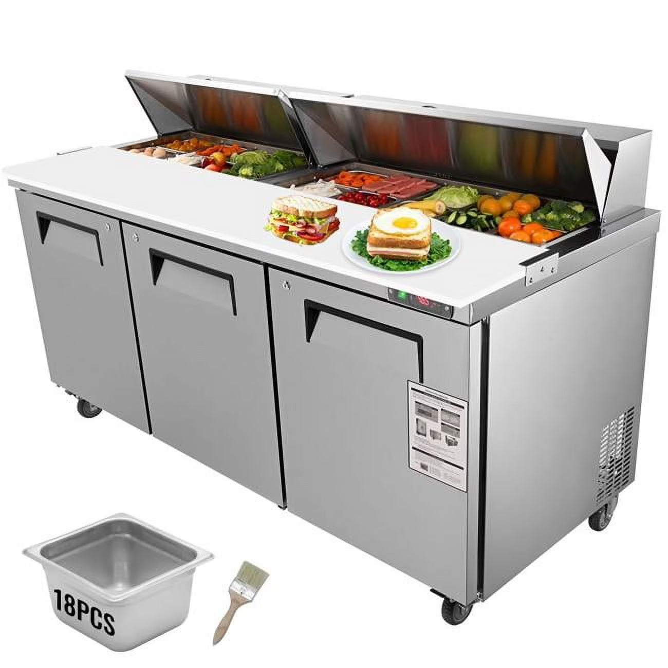 72 in. 17.73 cu. ft. Commercial Refrigerator Sandwich Prep Table Stainless Steel L266