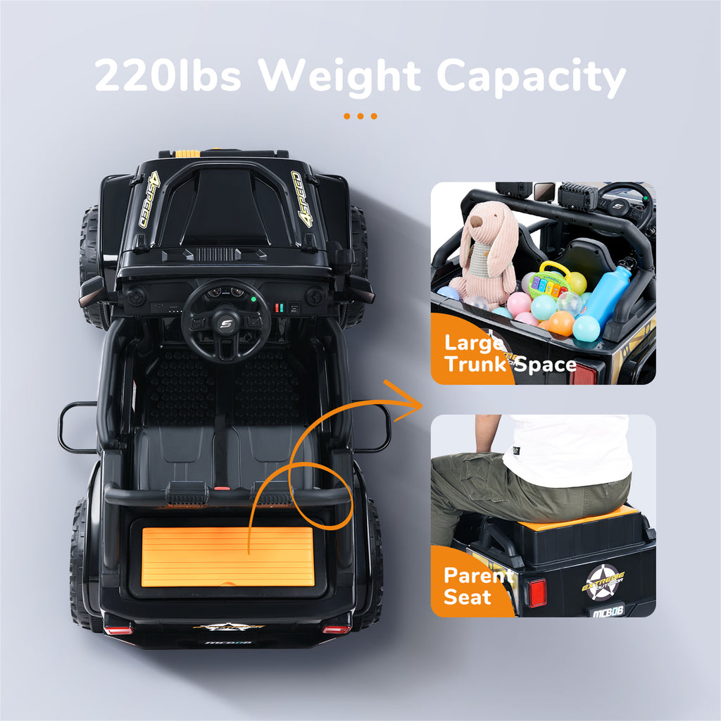 Powered 2-seater Ride On Truck 12V with Remote Control Black Spring Suspension O520