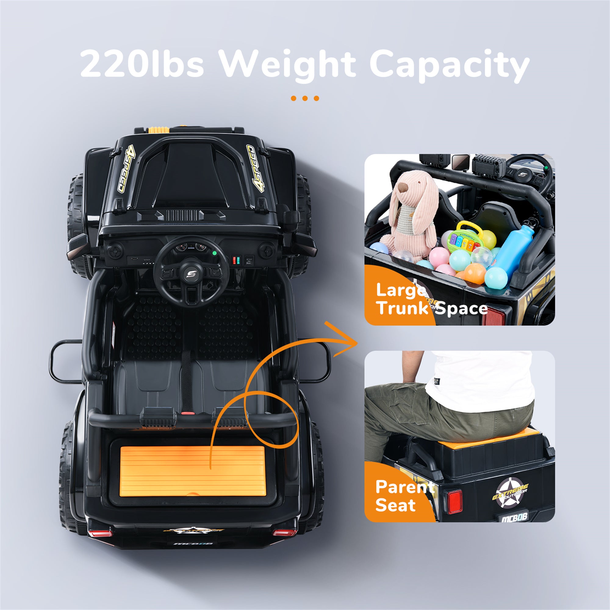Powered 2-seater Ride On Truck 12V with Remote Control Black Spring Suspension O520