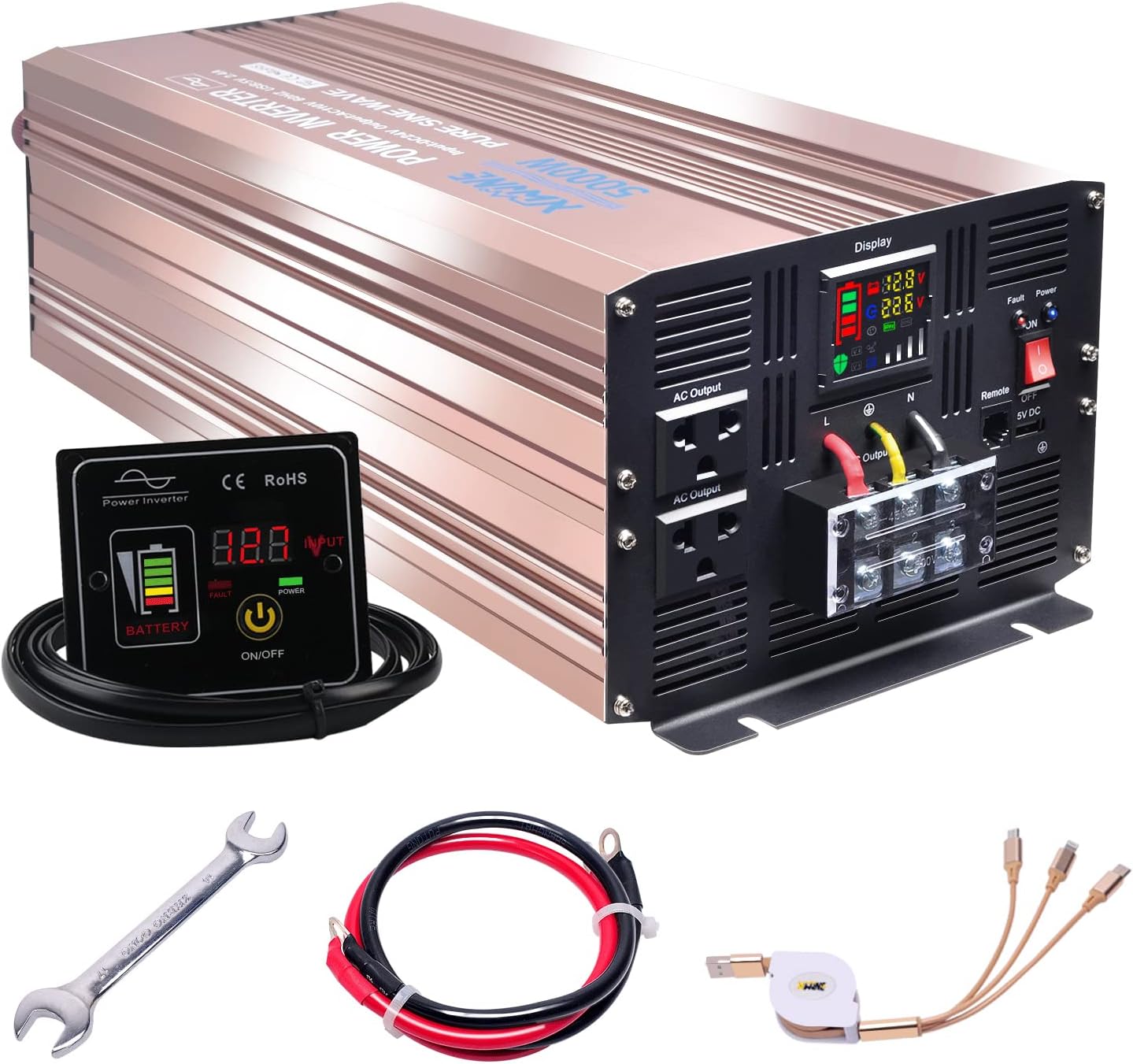 2000W Pure Sine Wave Power Inverter 12V DC to 110V AC with Remote Control D66940