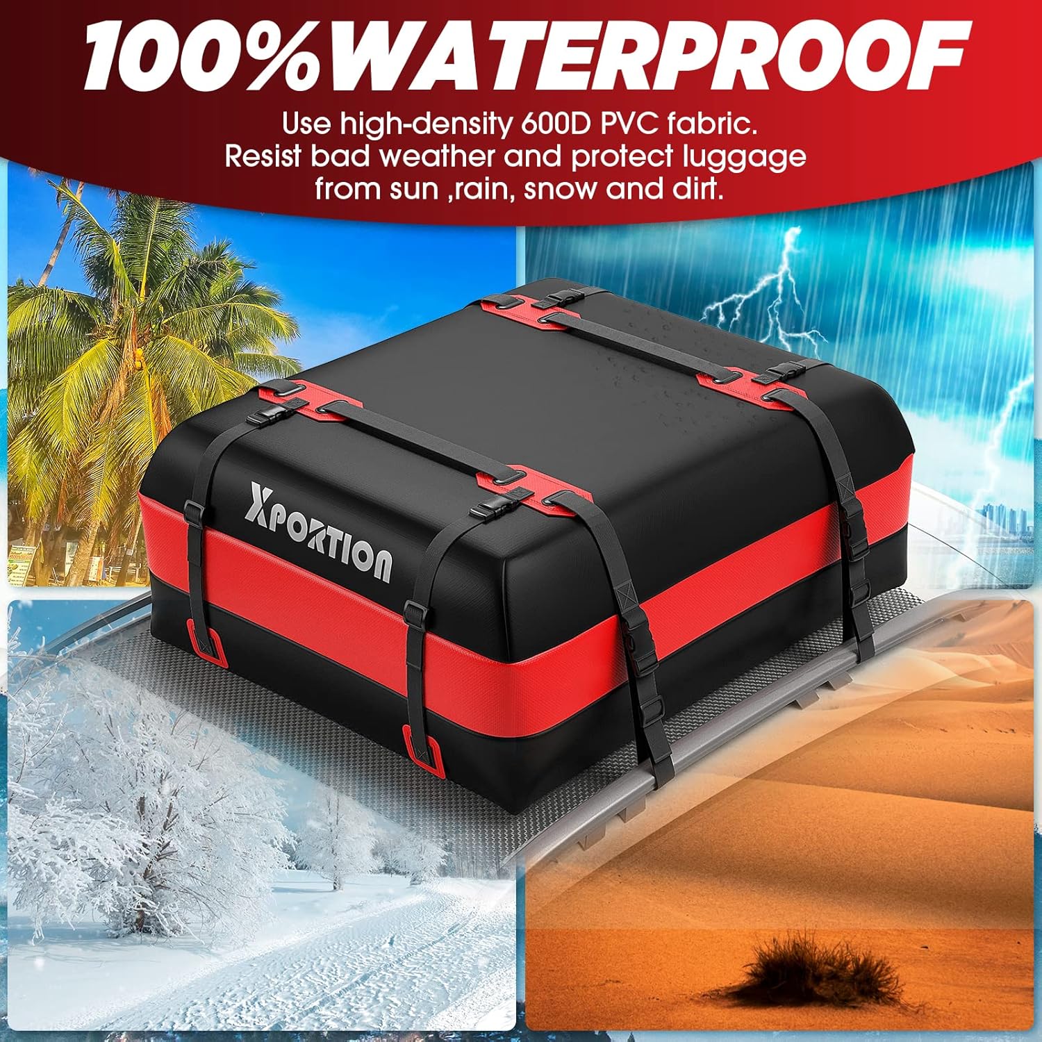 Waterproof Rooftop Cargo Carrier Bag, 21 Cubic Feet, with Non-Slip Mats and Straps Z648800