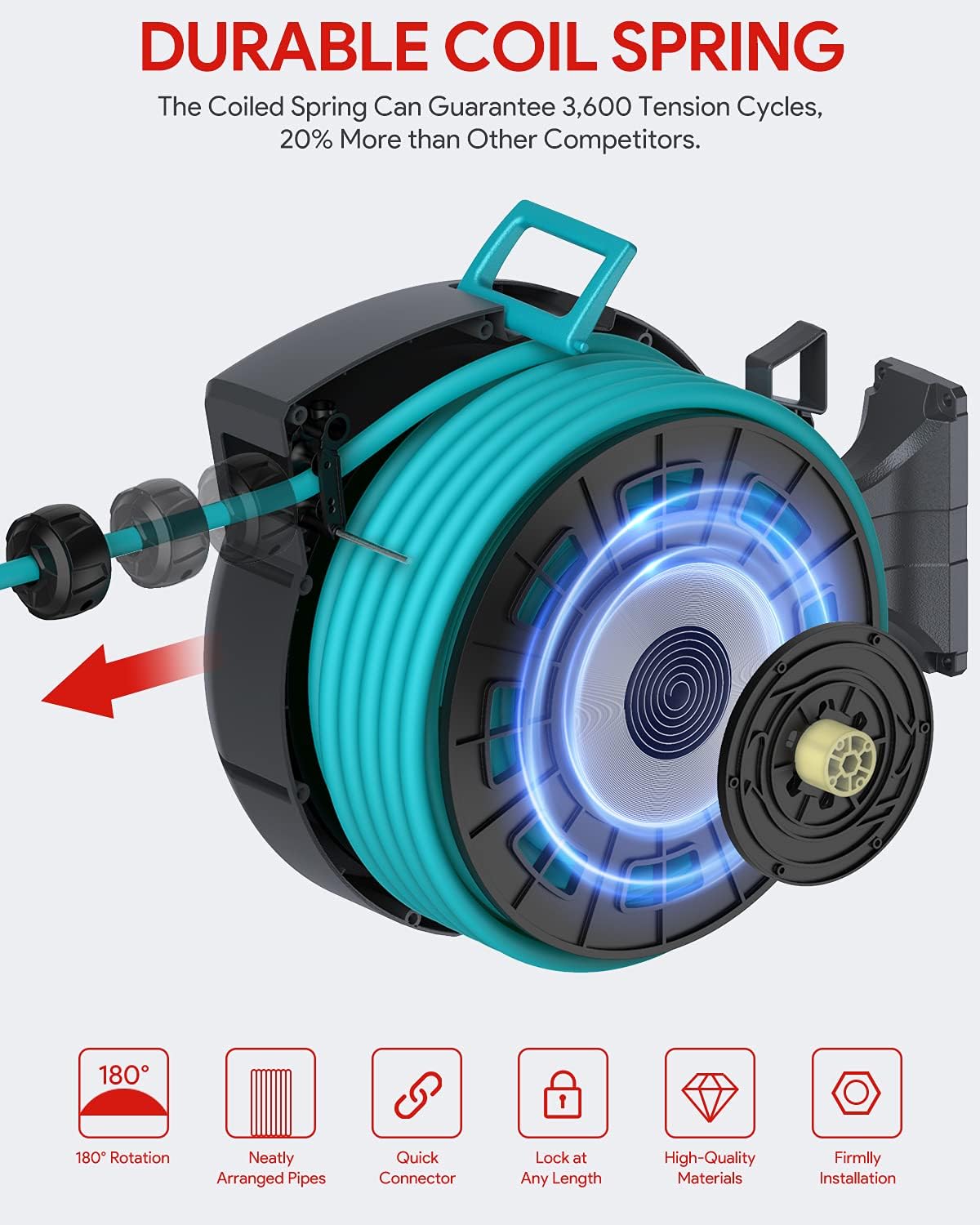 Retractable Enclosed Air Hose Reel with 3/8 in x 50+6.7ft Hybrid Polymer Hose, Brass Connector, 300PSI Pack of 2 H9182