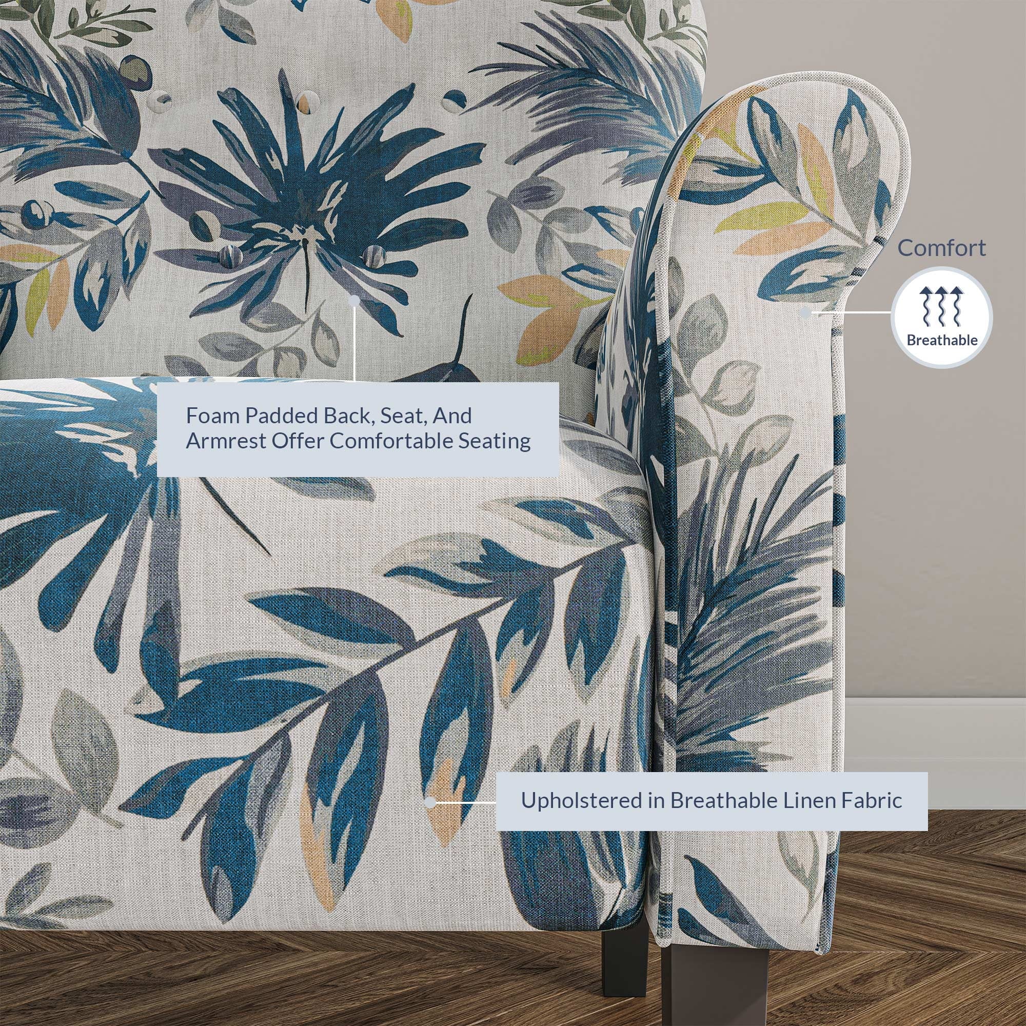 Blue Floral Accent Armchair M4785