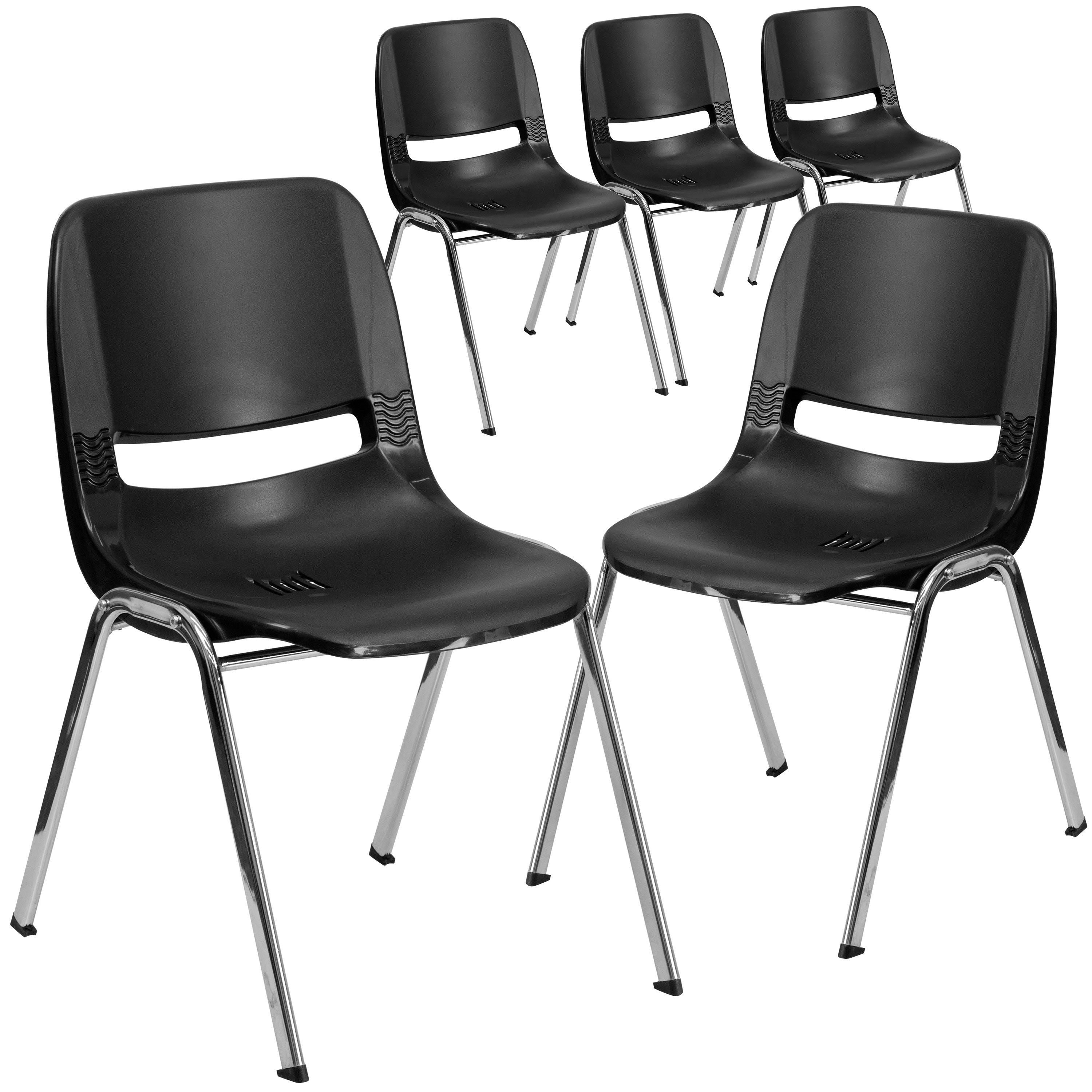 5 Pack Ergonomic Shell Stack Chair Black Plastic/Black Frame L59508