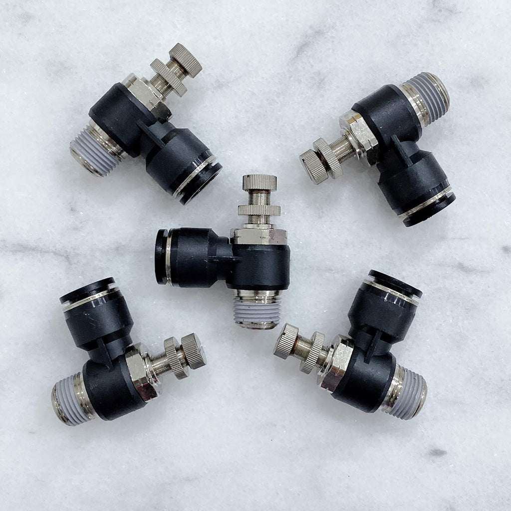 Pneumatic Speed Controller Elbow 1/2 Tube OD x 1/2 NPT Thread Air Push to Connect Fittings (Pack of 5) E780