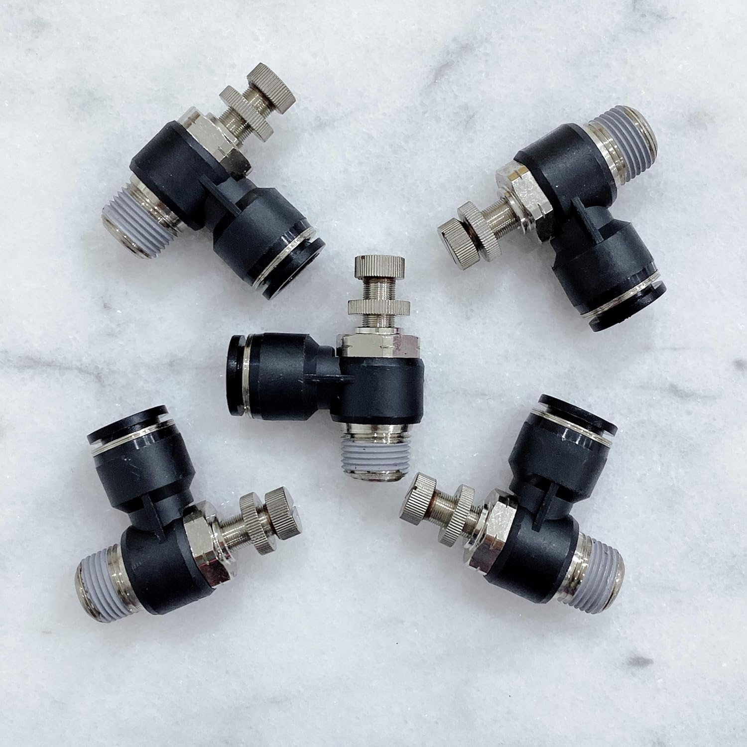 Pneumatic Speed Controller Elbow 1/2 Tube OD x 1/2 NPT Thread Air Push to Connect Fittings (Pack of 5) E780