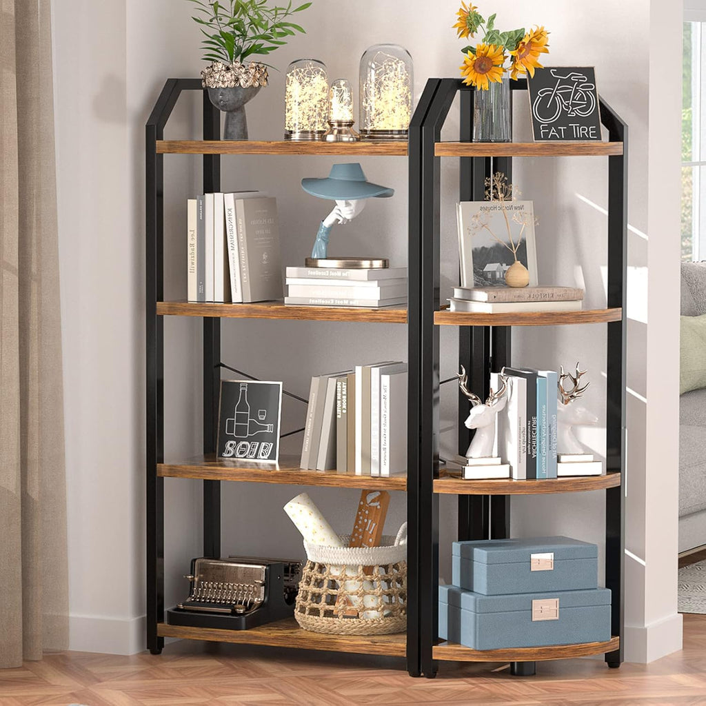 4-Tier Bookshelves Set of 2, Grey Open Display Shelves H3603