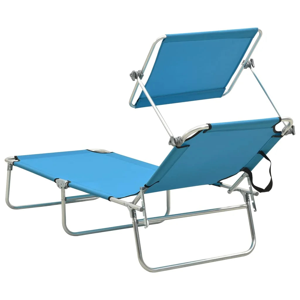 Folding Sun Lounger with Canopy Steel Turquoise and Blue V10586