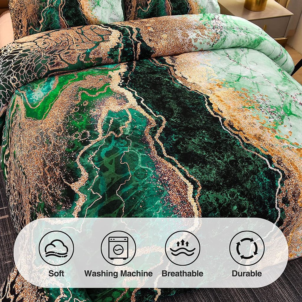 King Comforter Set Marble Printed Bedding Set Watercolor Green G731200