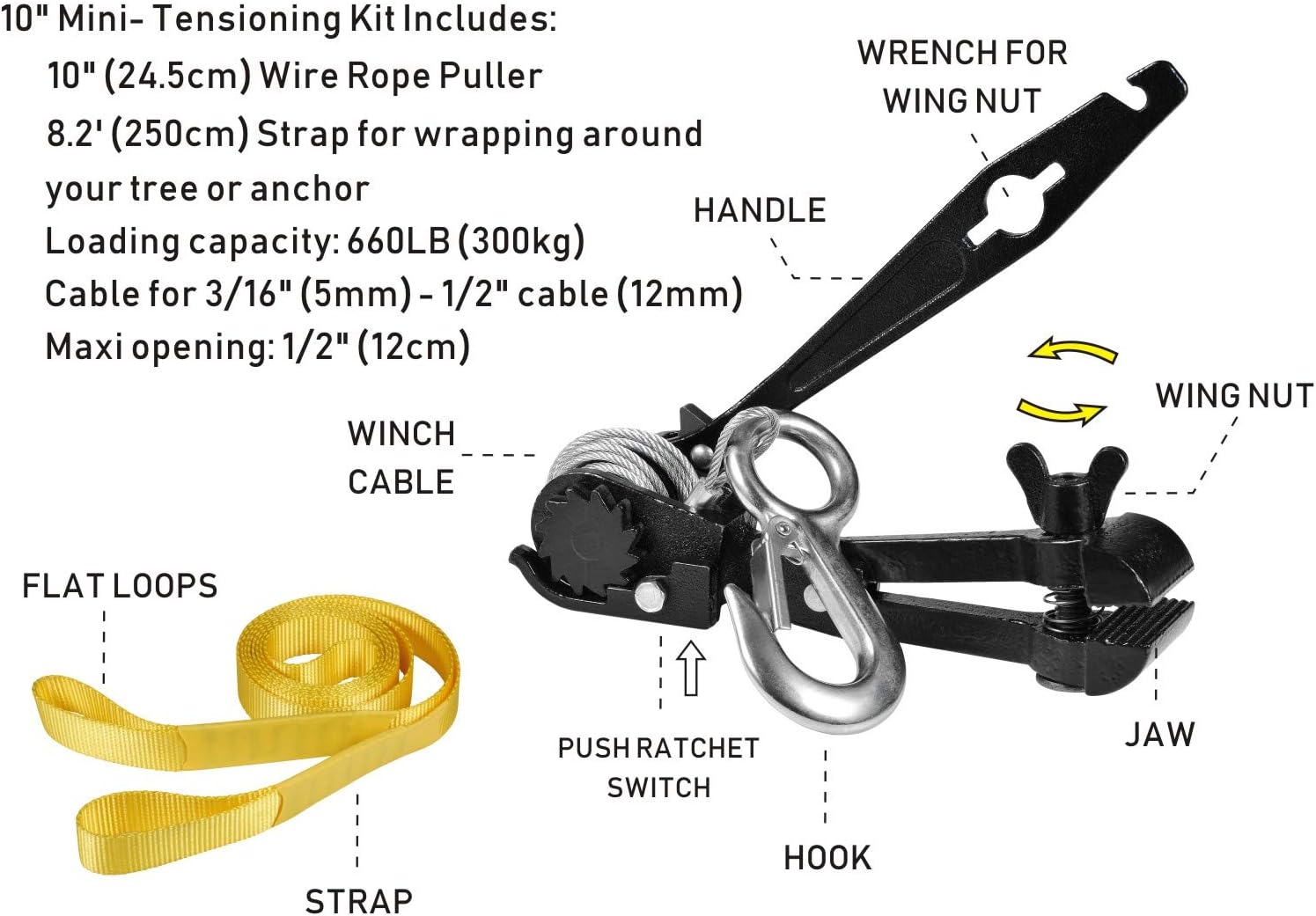 Zipline Tensioning Kit with Mini Ratchet, Cable Grip, Tree Sling, Pack of 2 U1651