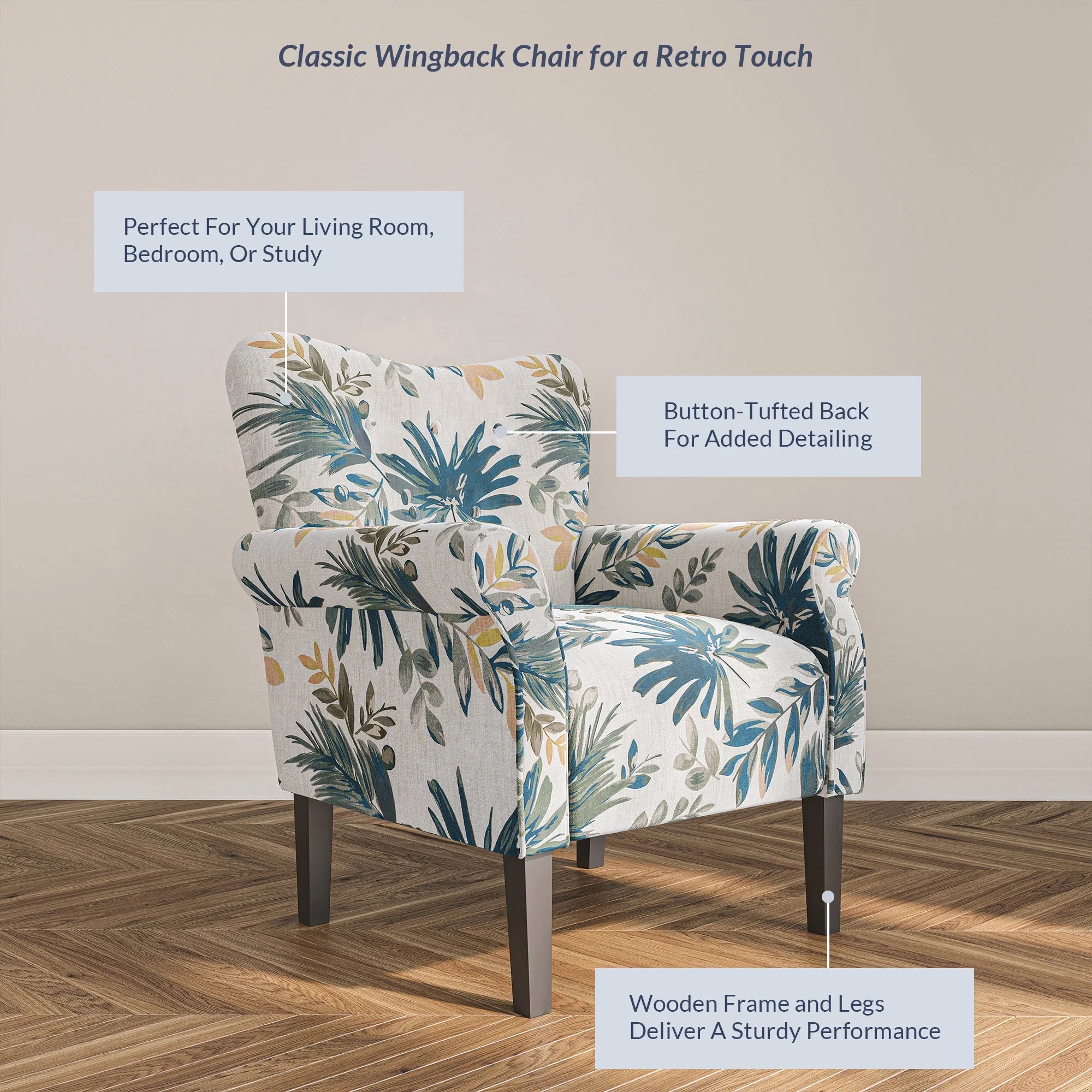 Blue Floral Accent Armchair M4785