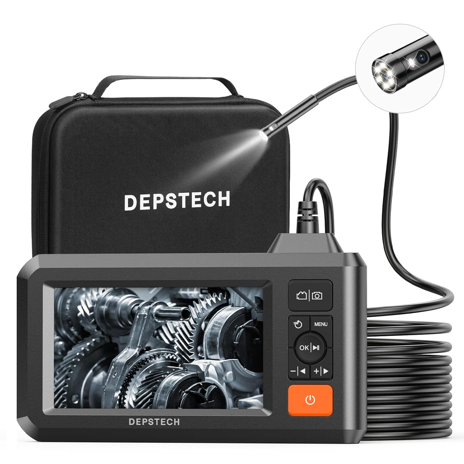 1080P HD Dual Lens Borescope Inspection Camera with Light, 7.9 mm Waterproof, 4.3'' LCD Screen, 16.5ft Semi-Rigid Cable, Carrying Case K82267