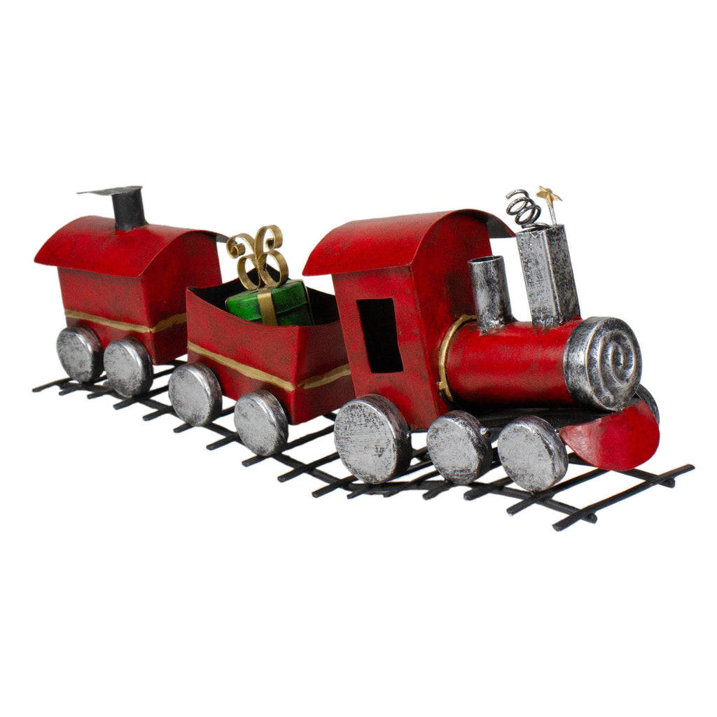 15x22 Three Car Red and Silver Metal Train Christmas Decoration K2901