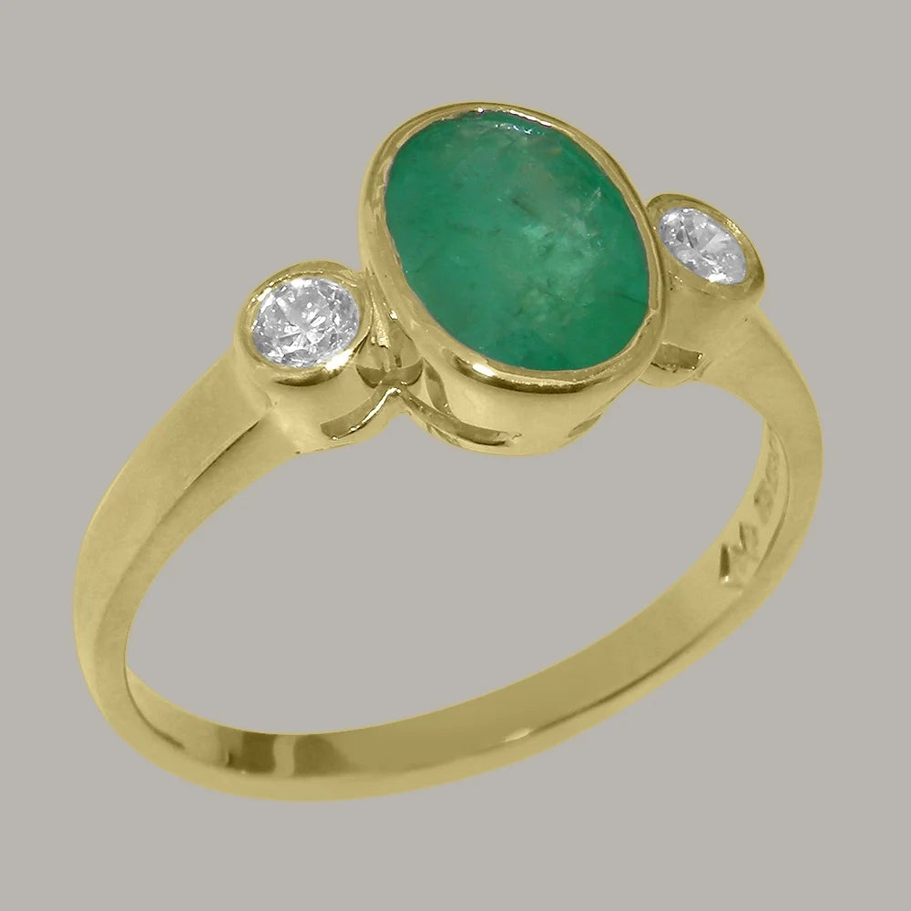 9k Yellow Gold Emerald Diamond Ring P704