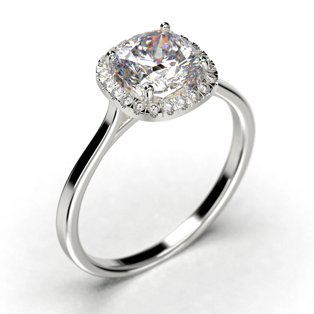 1.55 Carat Cushion Cut Diamond Moissanite Engagement Ring in 10k Solid White Gold F60719