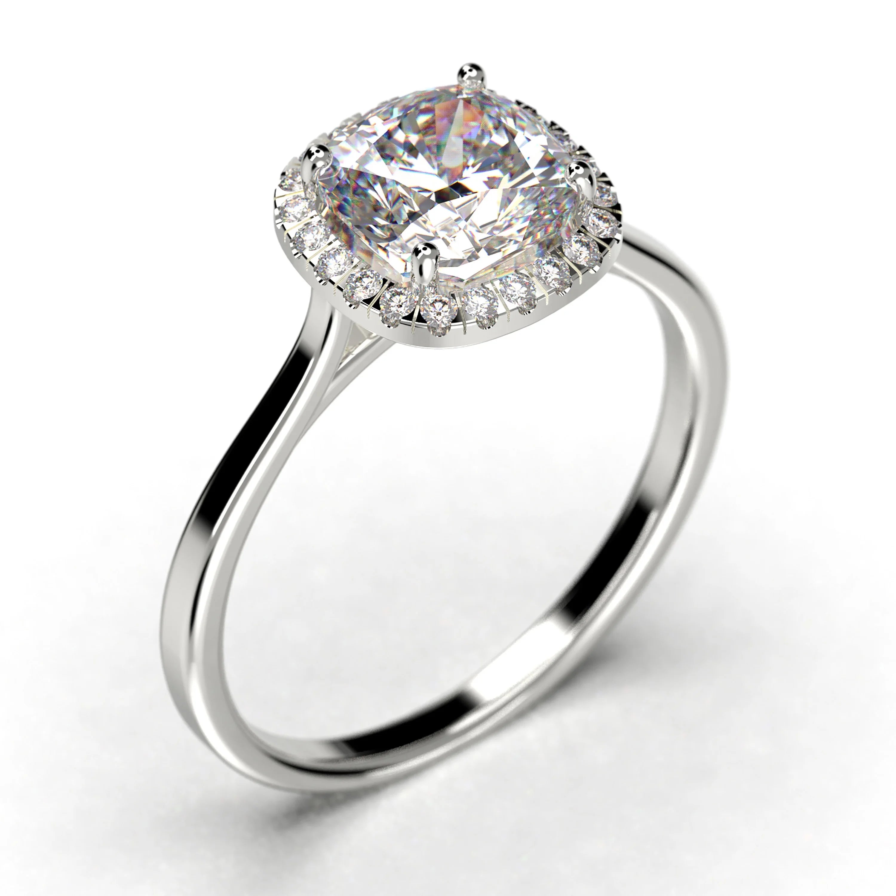 1.55 Carat Cushion Cut Diamond Moissanite Engagement Ring in 10k Solid White Gold F60719