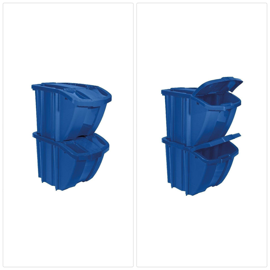 Blue 2 Pack Stackable Recycling Bin Containers with Lids V971115