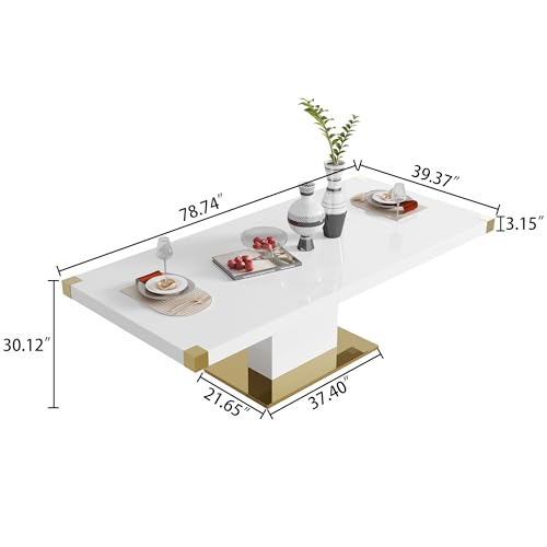78" Gold Finish MDF Dining Table Set with PU Leather Chairs C416